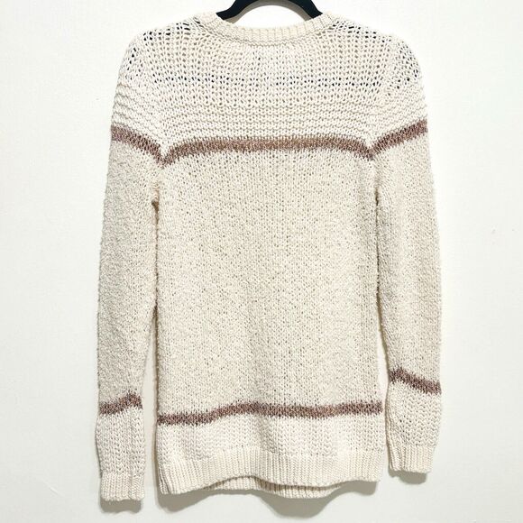Loft Boucle Knit Sweater Wms Sz M Cream Mixed Texture Crewneck - Picture 4 of 8